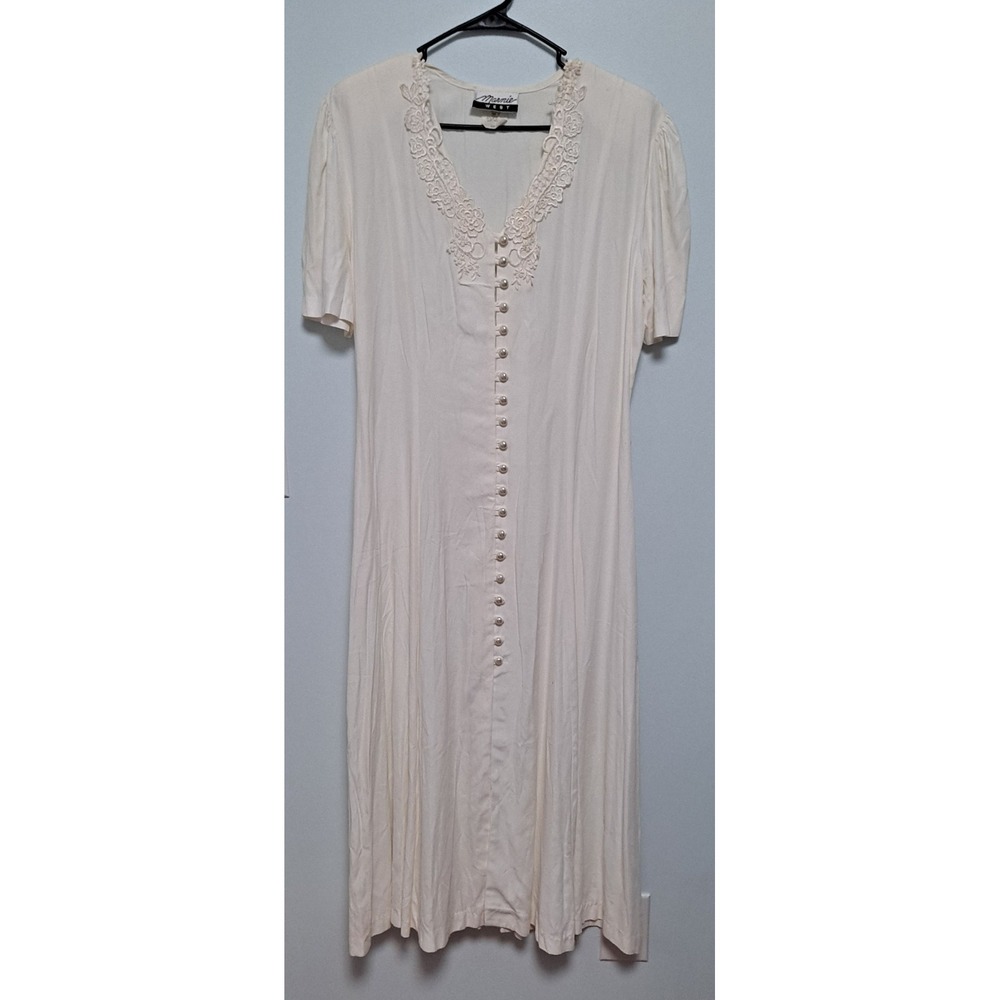 Vintage Y2K 90's Sz12 Marnie West White LlDress Pearl/Lace/Corset Back
